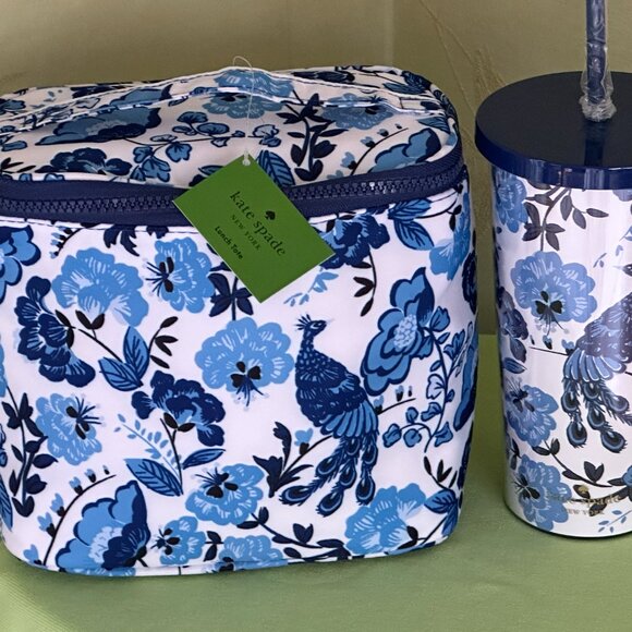 KATE SPADE PEACOCK FLORAL LUNCH TOTE + TUMBLER (SET):NWT - Picture 3 of 14